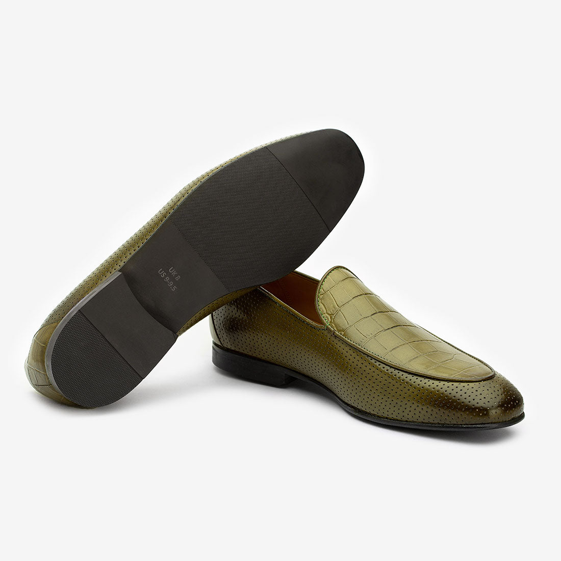 (⏰Last Day Promotion $16 OFF)Perforated Loafers With Croco Detail