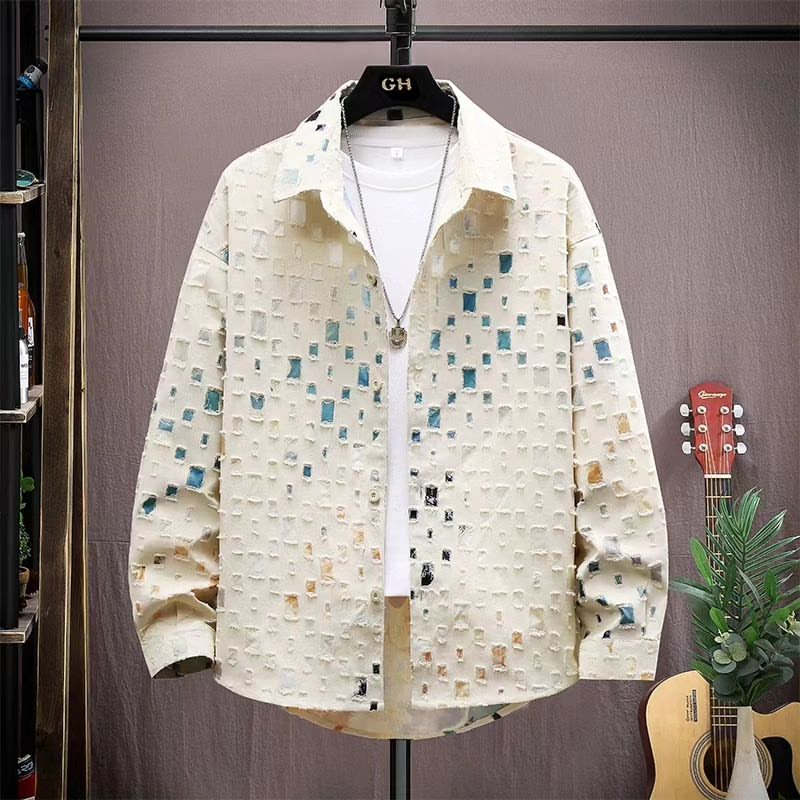 Men's Vintage Plaid Lapel Ripped Shirt