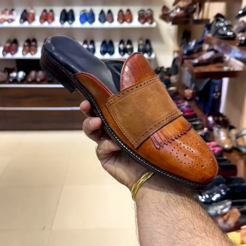 Men's Fashion Leather Monk Half Slippers