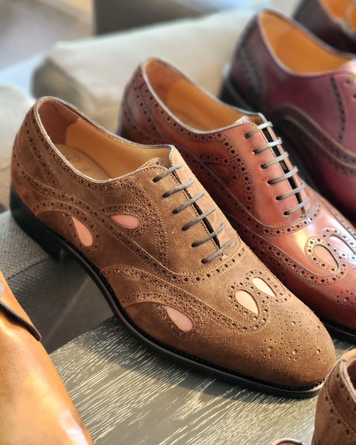 Carved Suede Lace-up Oxfords