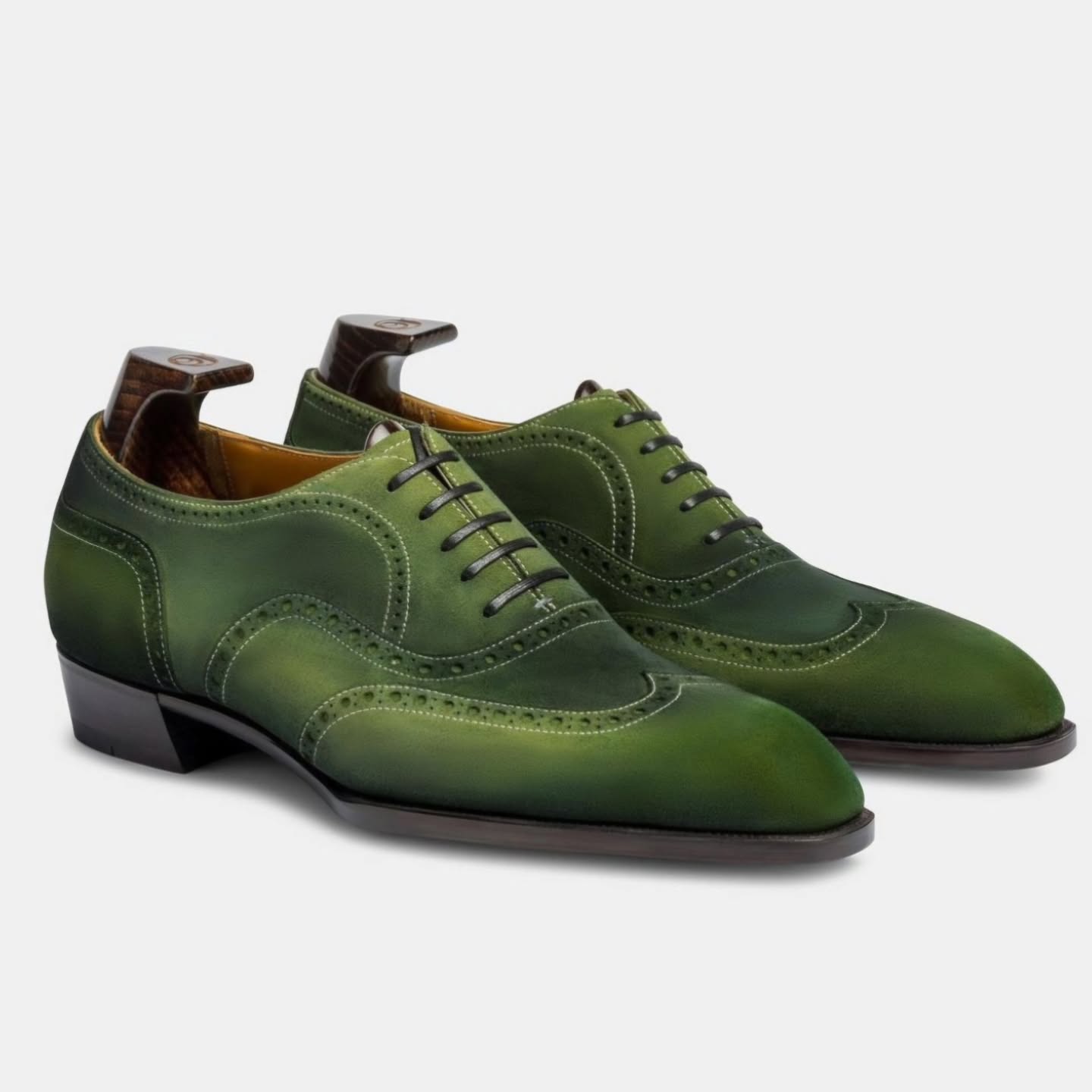 Gradient Green Suede Sculpted Oxfords