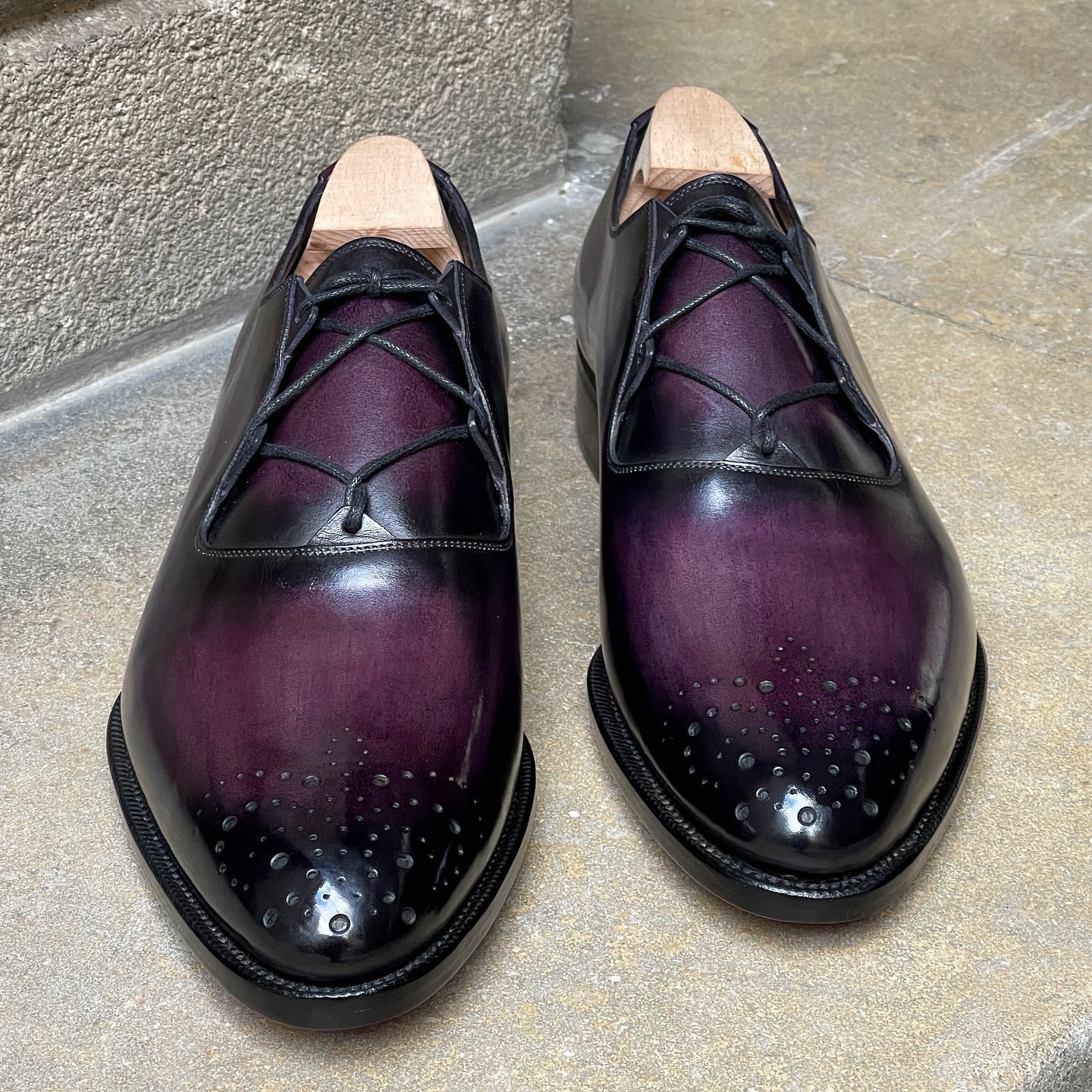 Purple Handmade Lace-Up Leather Shoes