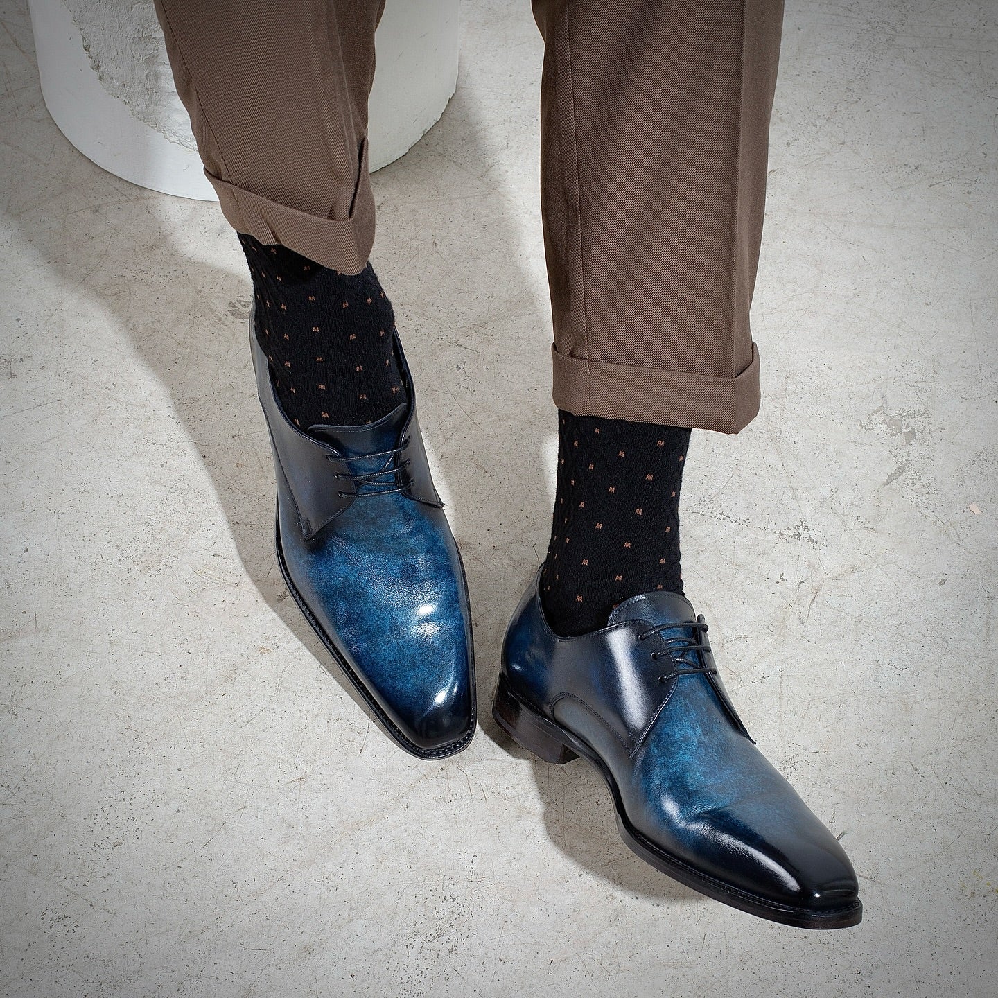 Square Toe Dyed Blue Leather Shoes