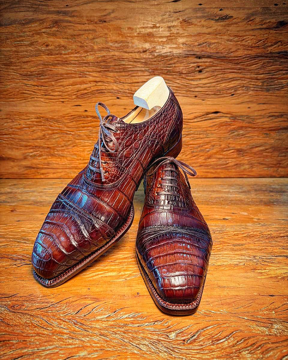 Italian Handmade Crocodile-Print Oxford Leather Shoes