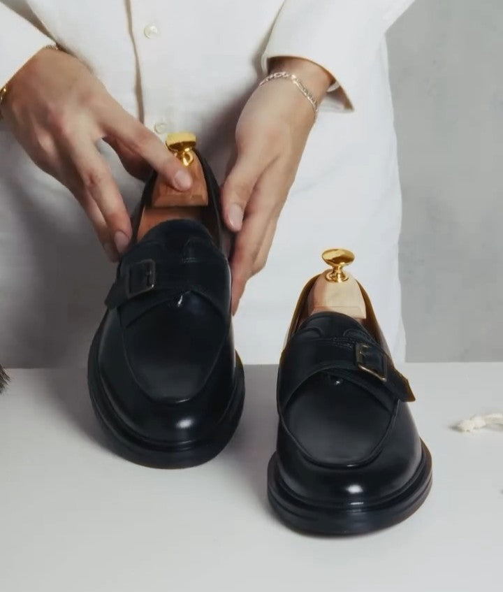 Handmade Leather Single Buckle Loafers