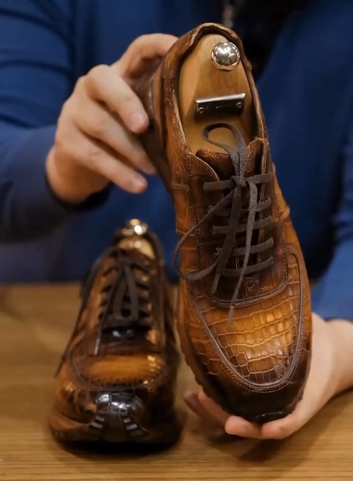 Crocodile Print Men's Leather Sneakers