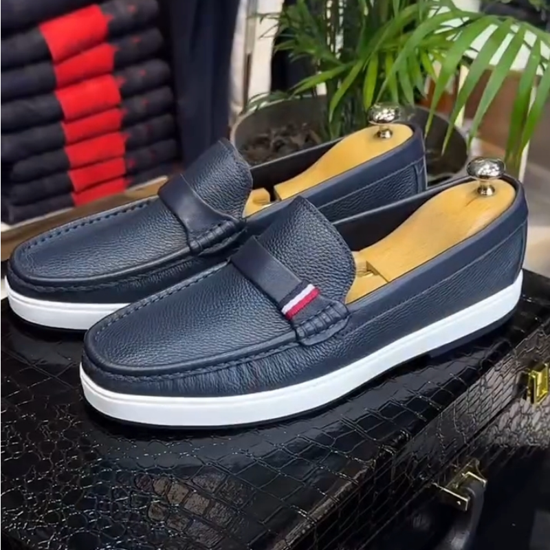 Navy Blue Leather Casual Loafers