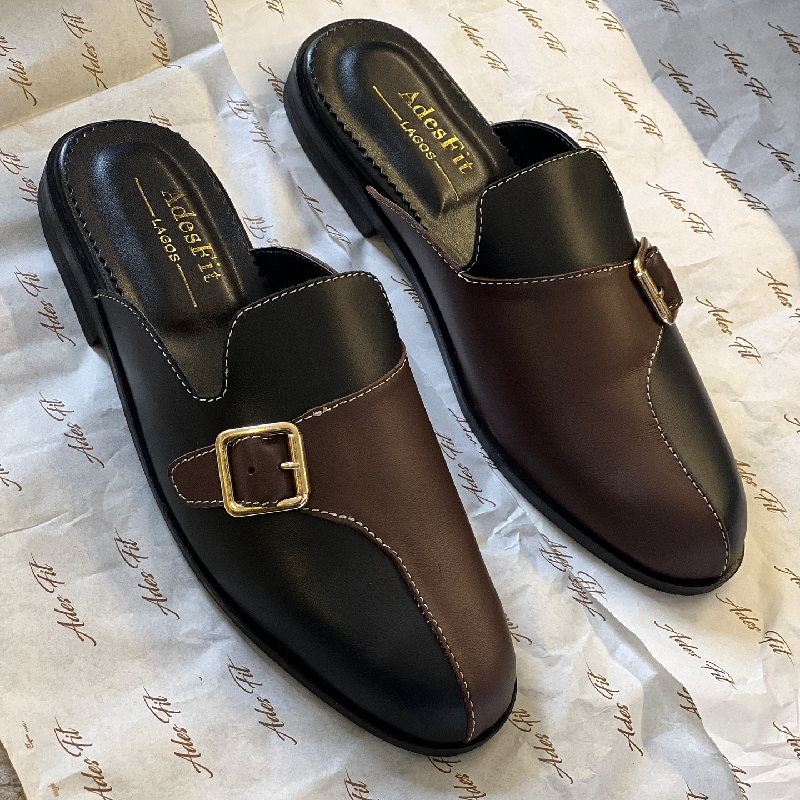 Men's Calfskin Leather Casual Half Slippers