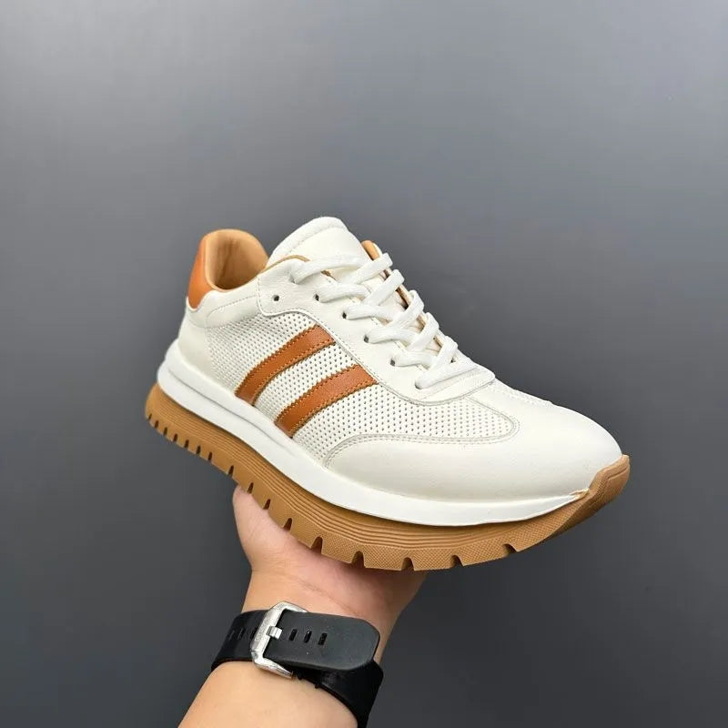 Handmade Retro Leather Thick Sole Hollow Breathable Casual Sneakers