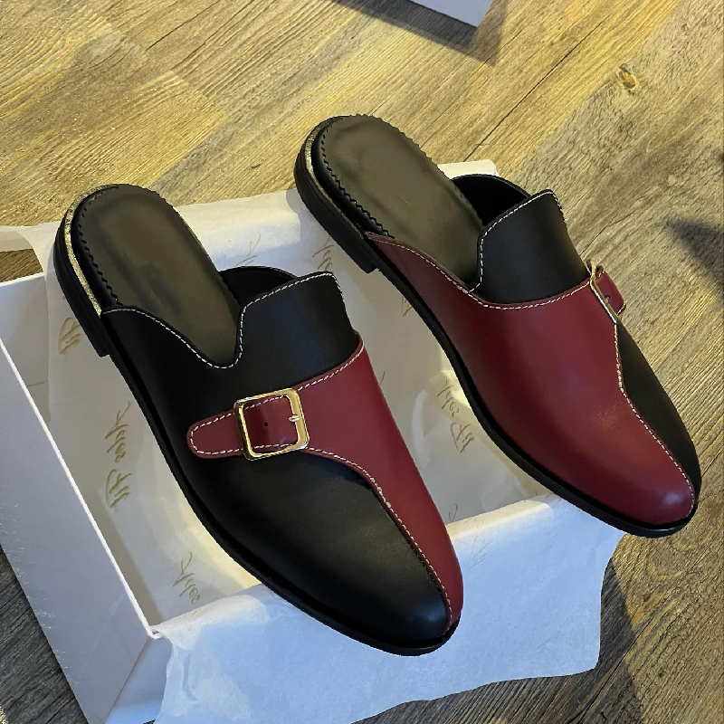 Men's Calfskin Leather Casual Half Slippers