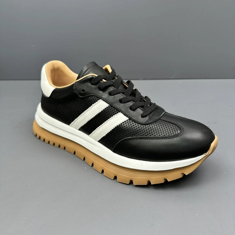 Handmade Retro Leather Thick Sole Hollow Breathable Casual Sneakers