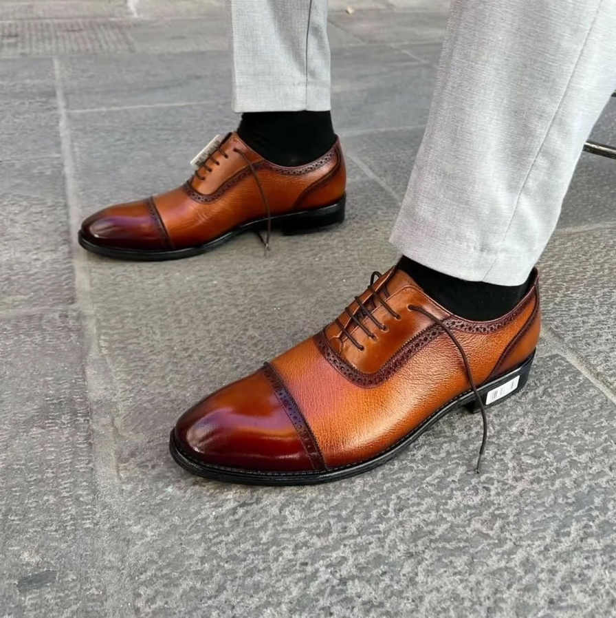 Triple Connector Handmade Leather Oxford Shoes