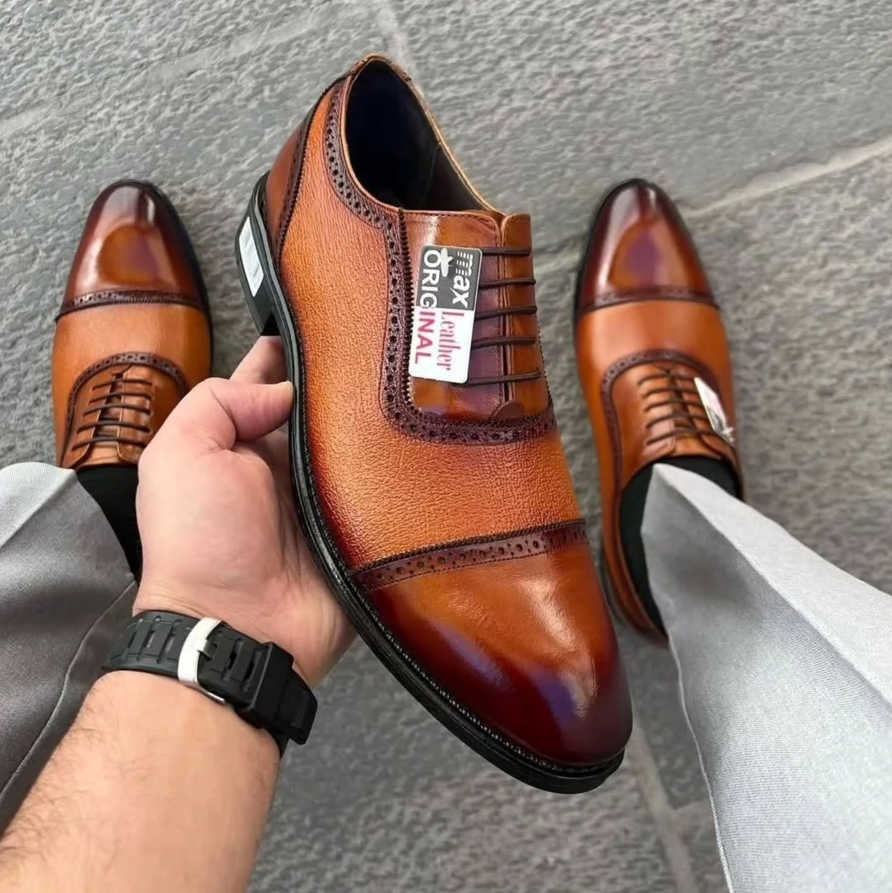 Triple Connector Handmade Leather Oxford Shoes