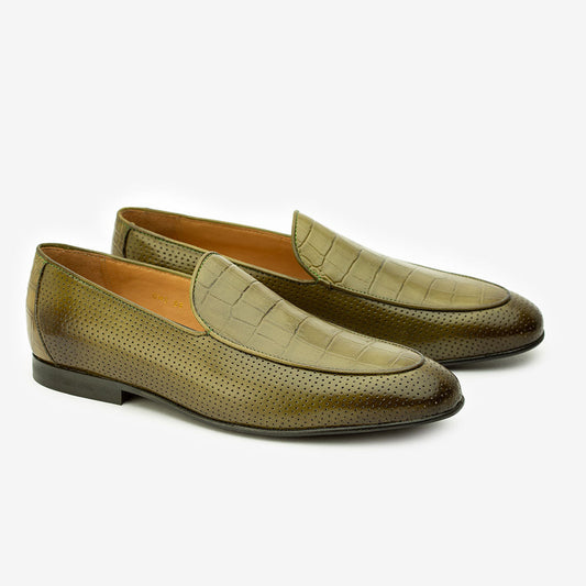 (⏰Last Day Promotion $16 OFF)Perforated Loafers With Croco Detail