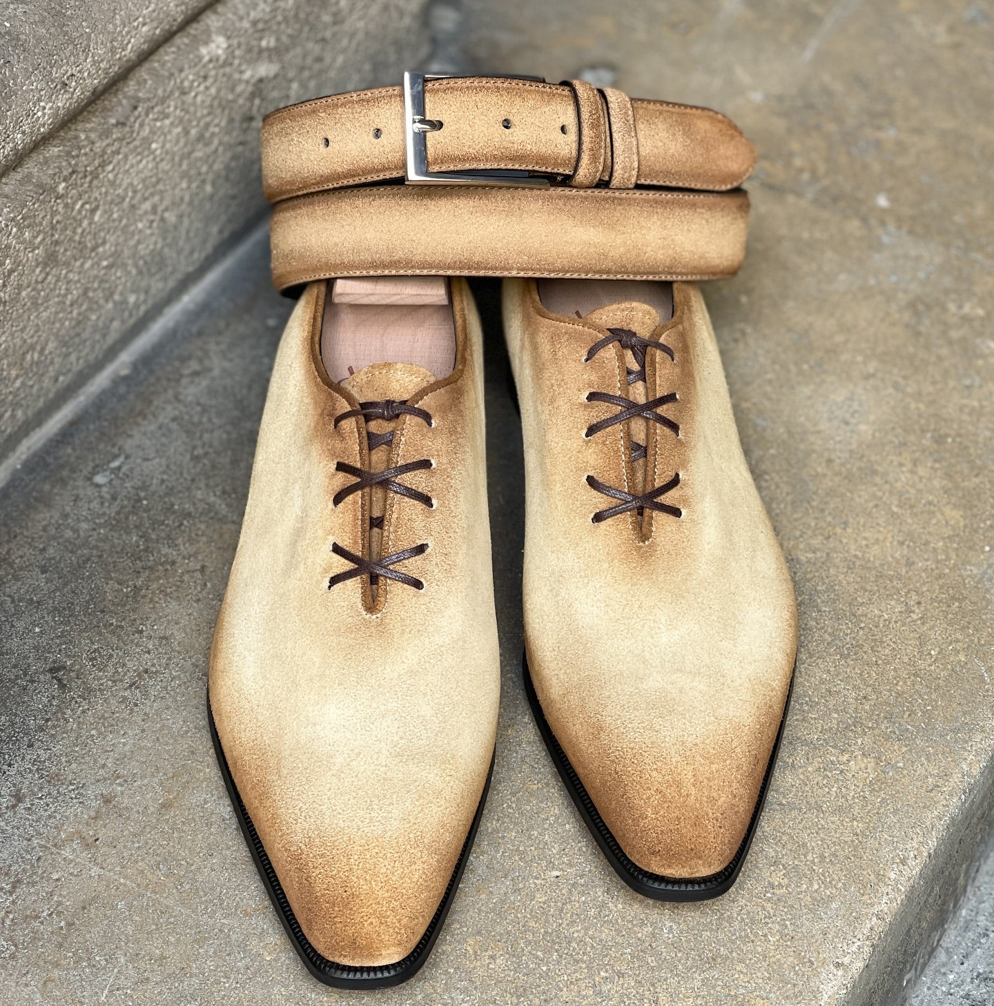 Camel Suede Whole cut Oxford shoes