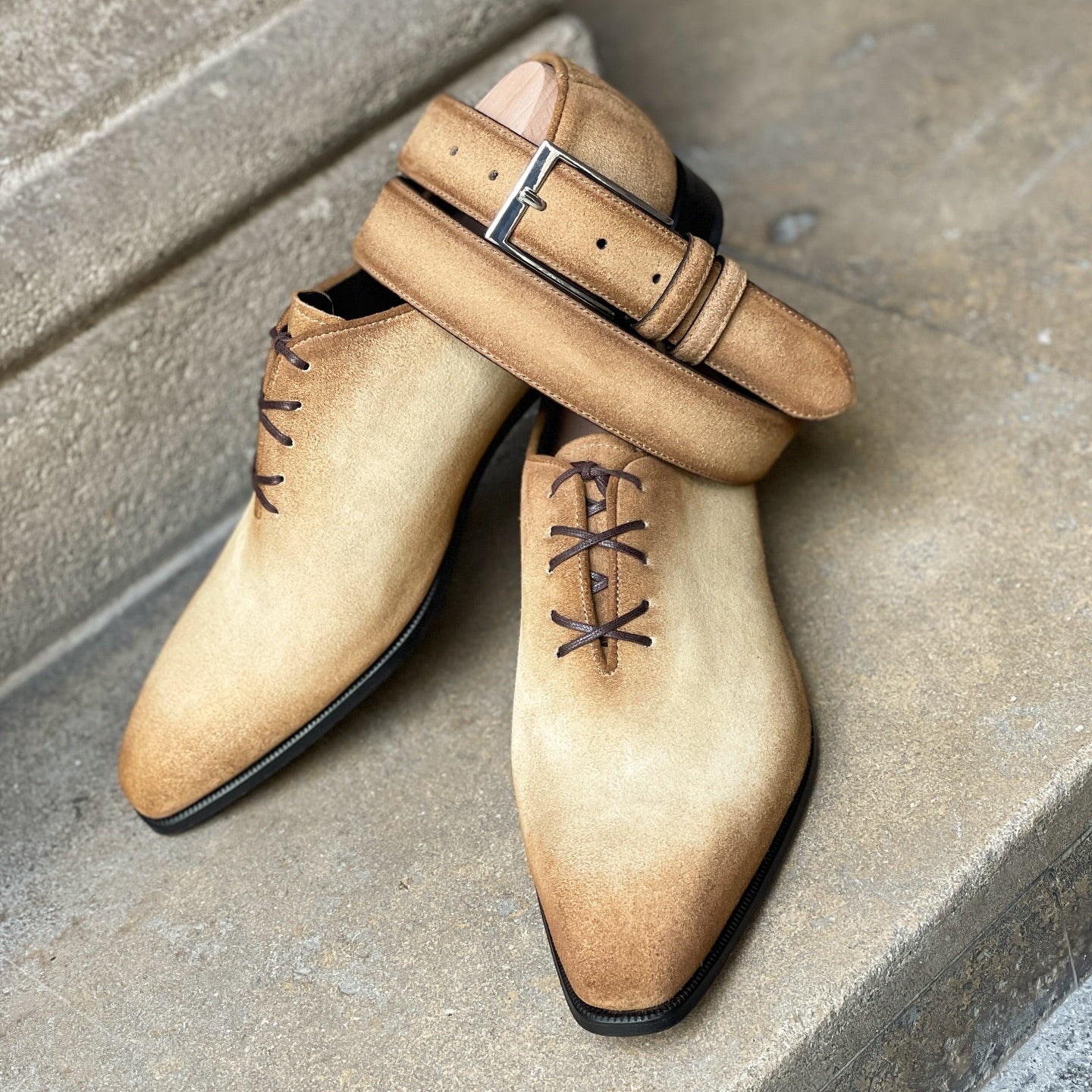 Camel Suede Whole cut Oxford shoes