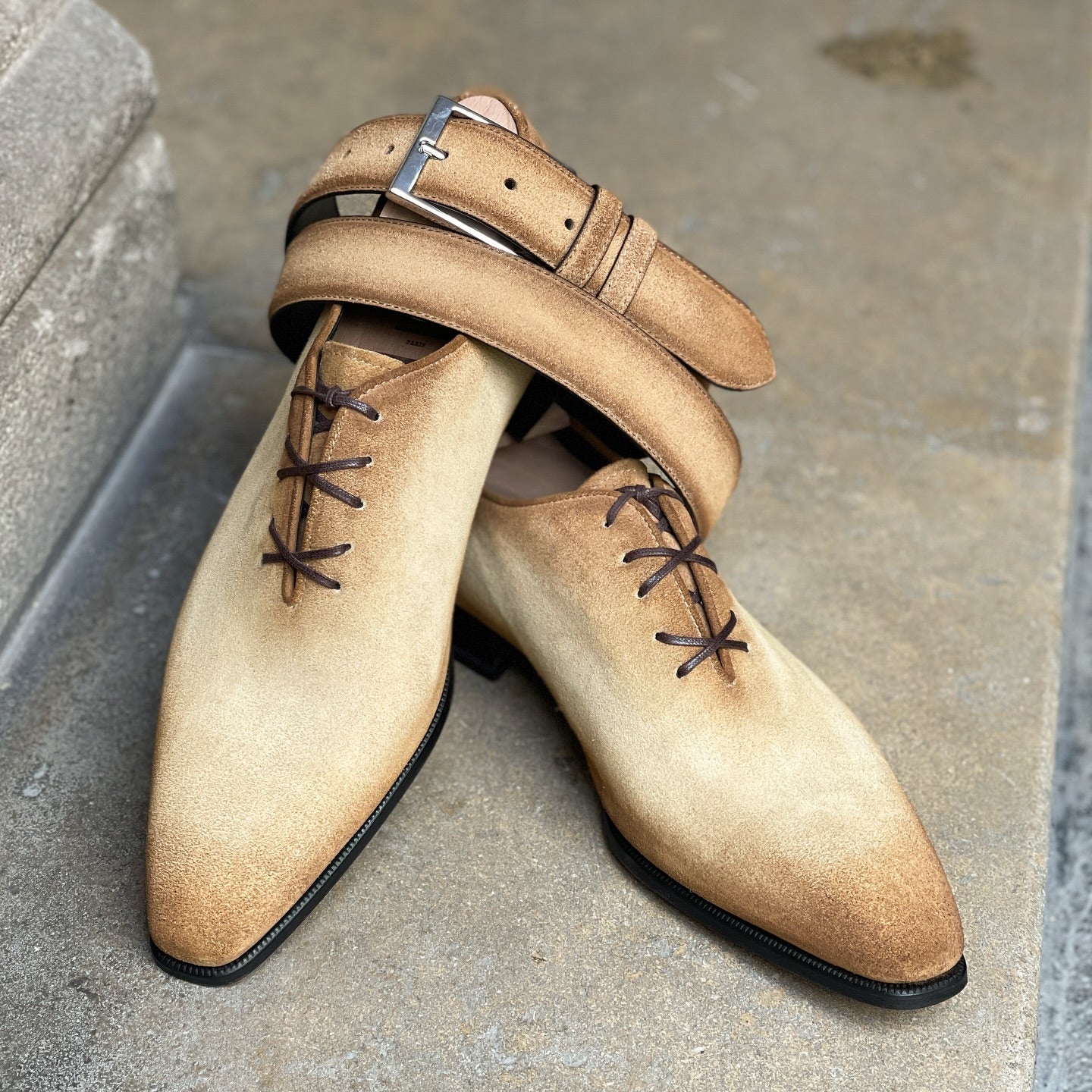 Camel Suede Whole cut Oxford shoes