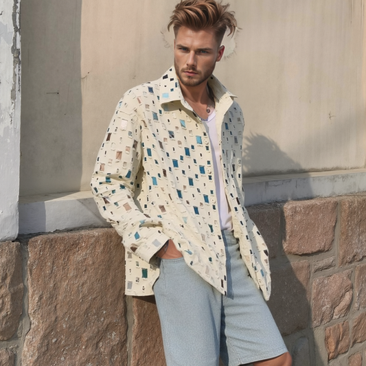 Men's Vintage Plaid Lapel Ripped Shirt