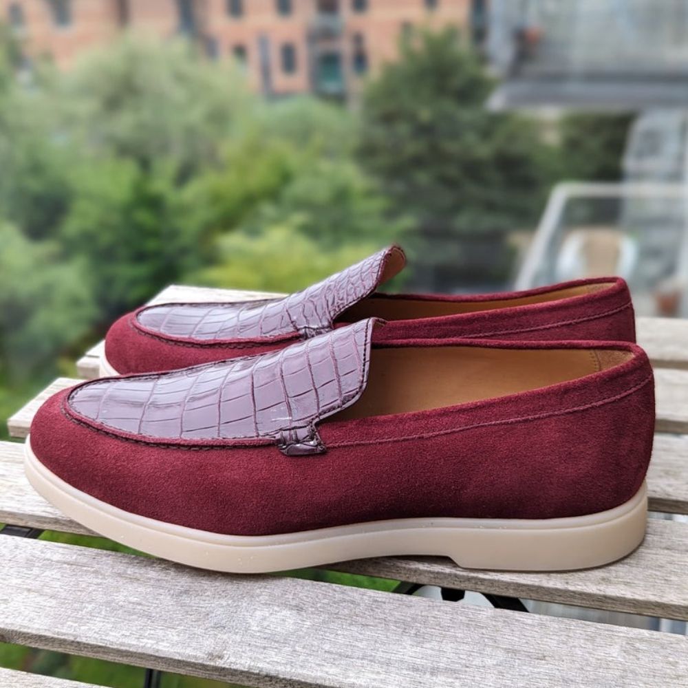 Colorblock Handmade Retro Red Loafers