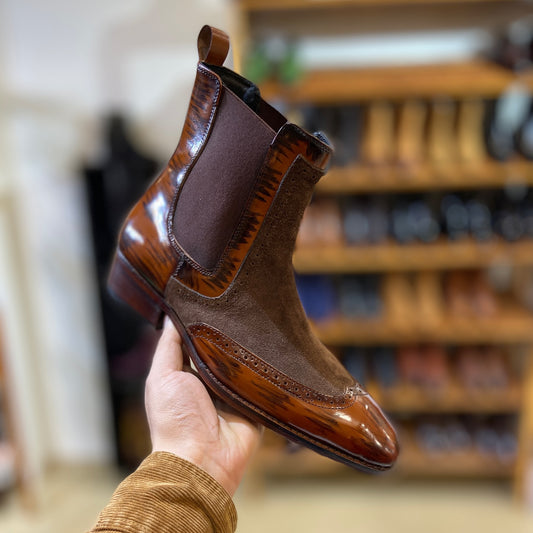 Brown Patchwork Suede Chelsea Boots