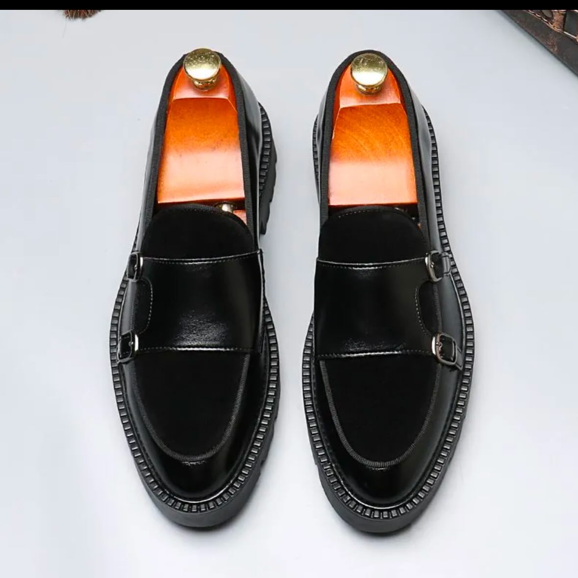 Suede Quilted Leather Double-Buckle Loafers