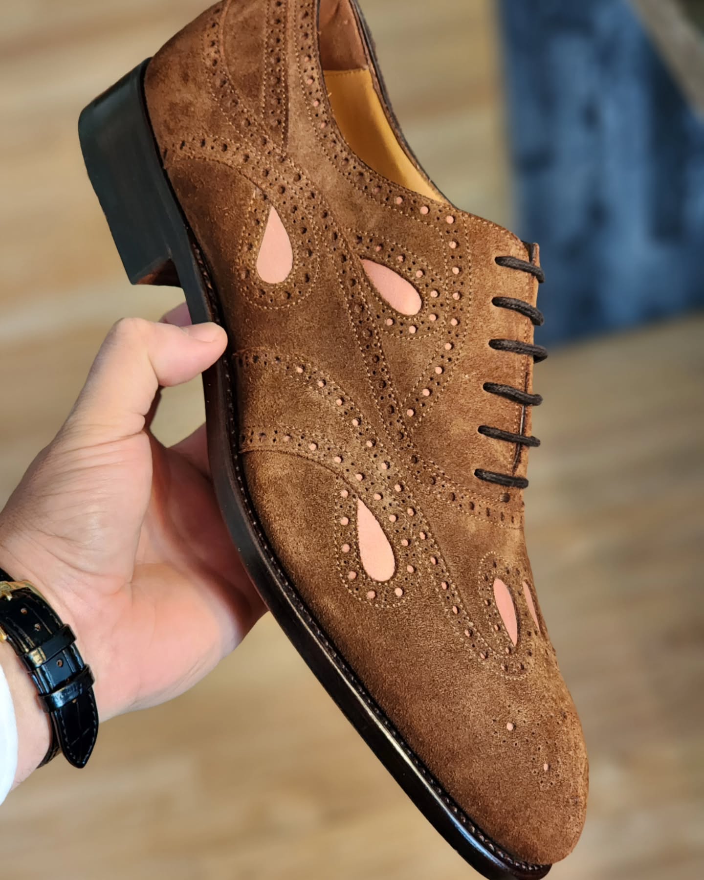 Carved Suede Lace-up Oxfords