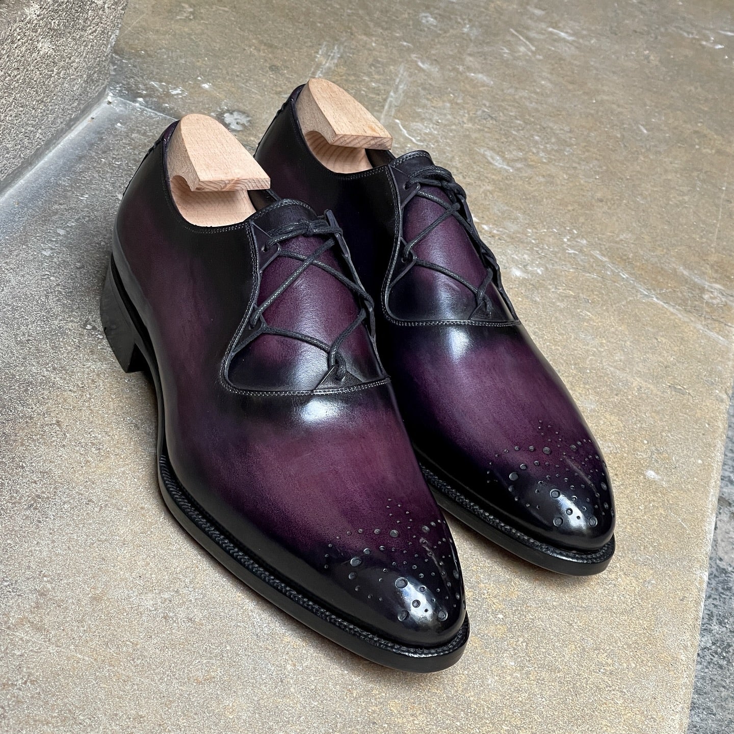 Purple Handmade Lace-Up Leather Shoes