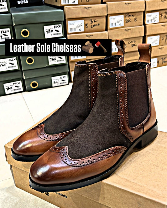 Brown Patchwork Suede Chelsea Boots