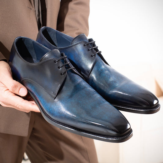 Square Toe Dyed Blue Leather Shoes