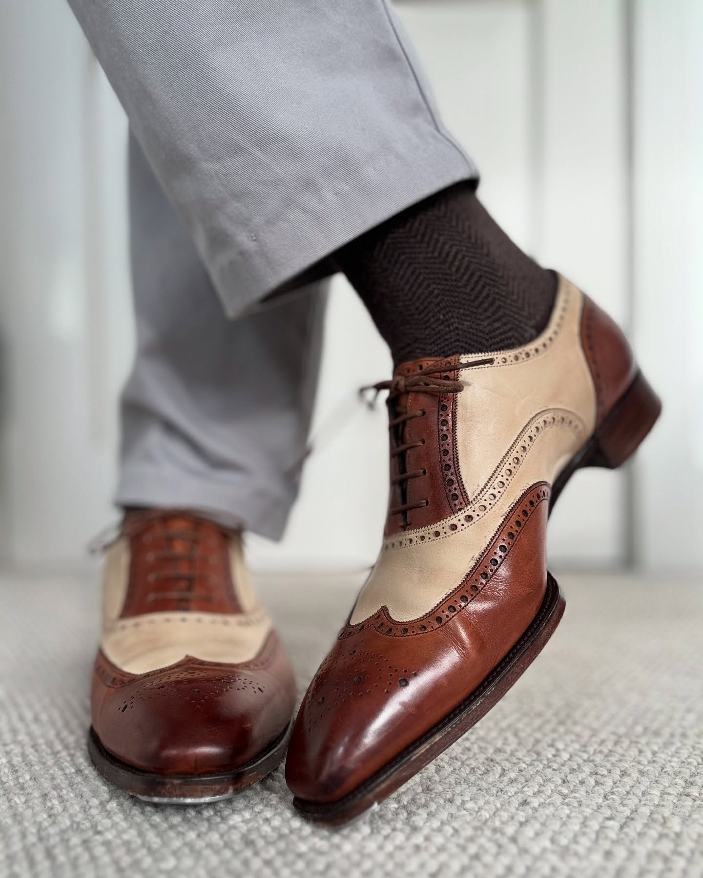 Men's Color Block Leather Design Brogues