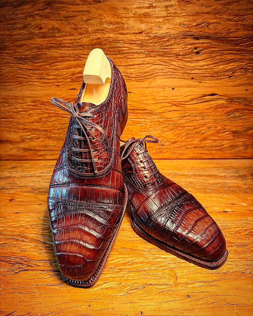 Italian Handmade Crocodile-Print Oxford Leather Shoes