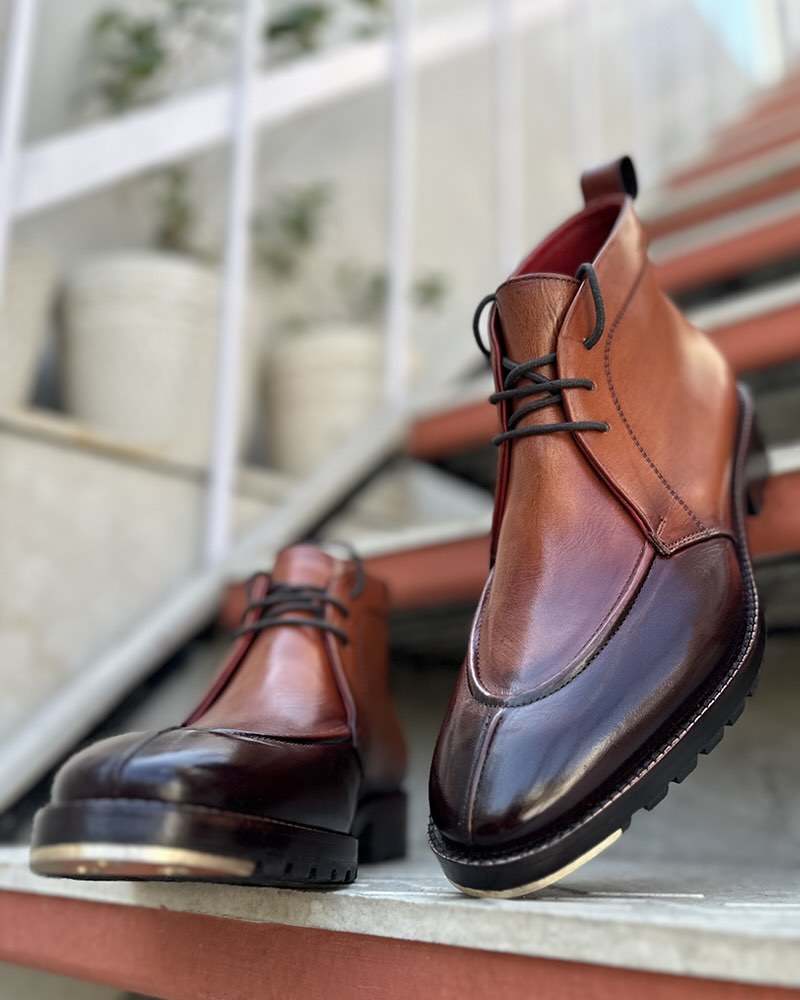 Vintage Gradient Brown Men's Ankle Boots