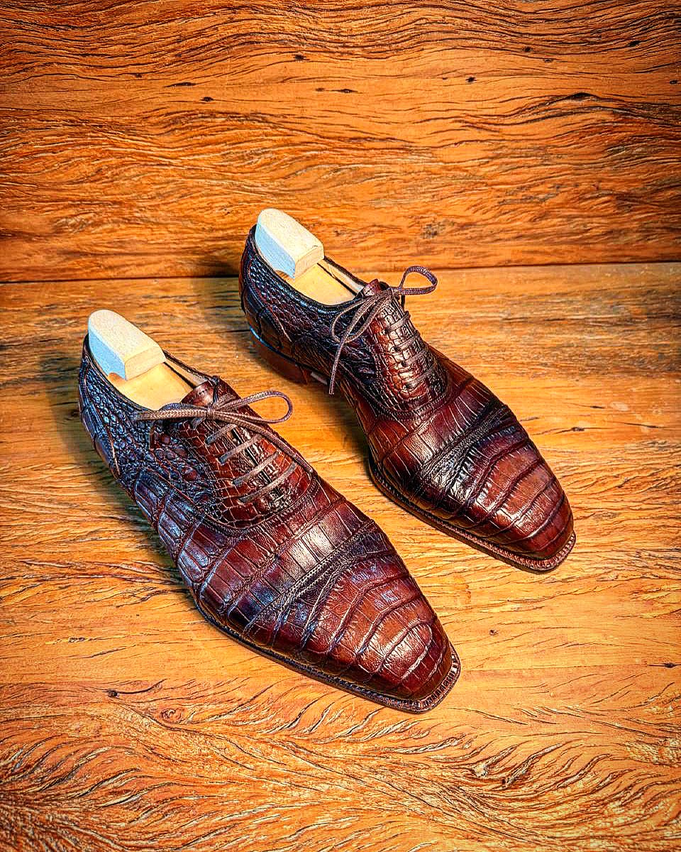 Italian Handmade Crocodile-Print Oxford Leather Shoes