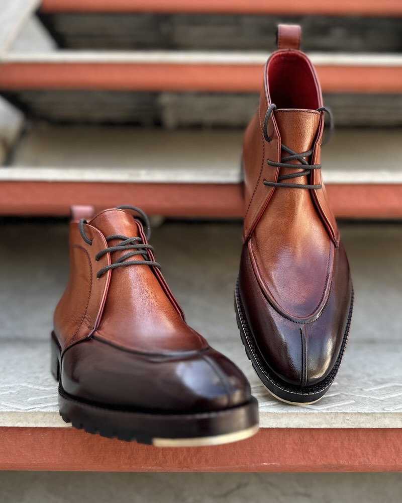 Vintage Gradient Brown Men's Ankle Boots
