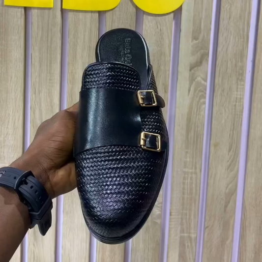Handmade Men's Black Monk Half Slippers