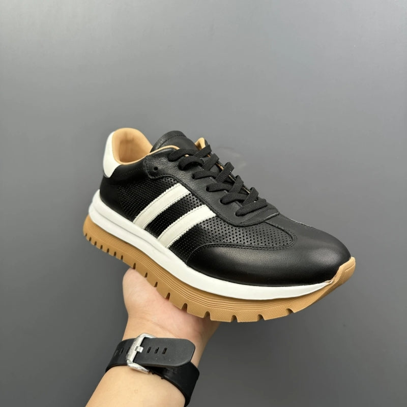 Handmade Retro Leather Thick Sole Hollow Breathable Casual Sneakers