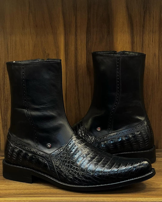 Men's Crocodile-Print Handmade Leather Boots