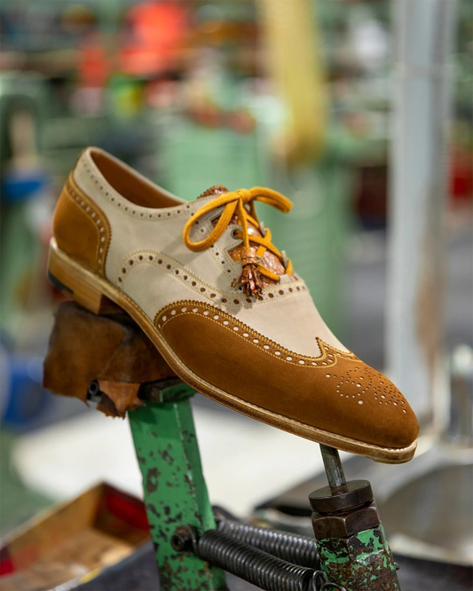 Colorblock Carved Brock Leather Shoes