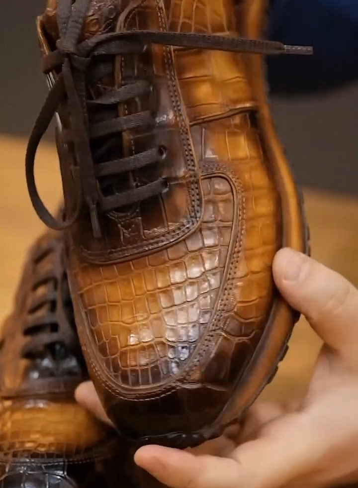 Crocodile Print Men's Leather Sneakers