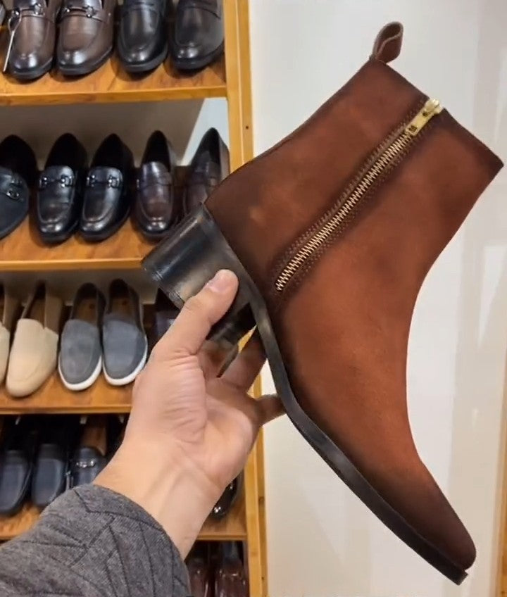 Tan Suede Pointed Shading Boots