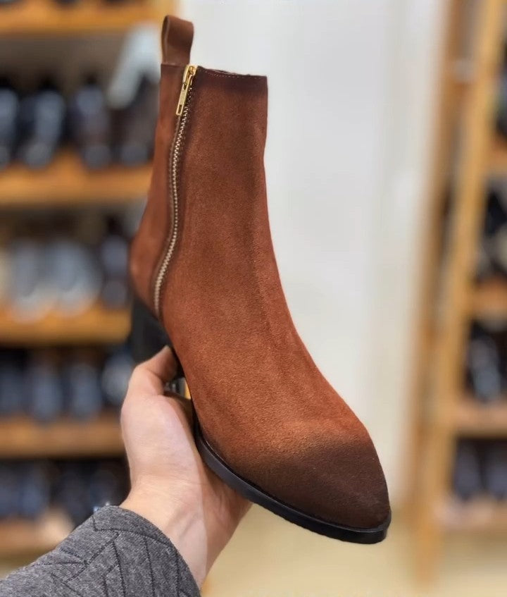 Tan Suede Pointed Shading Boots