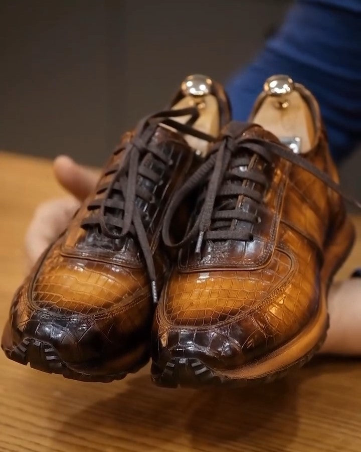 Crocodile Print Men's Leather Sneakers