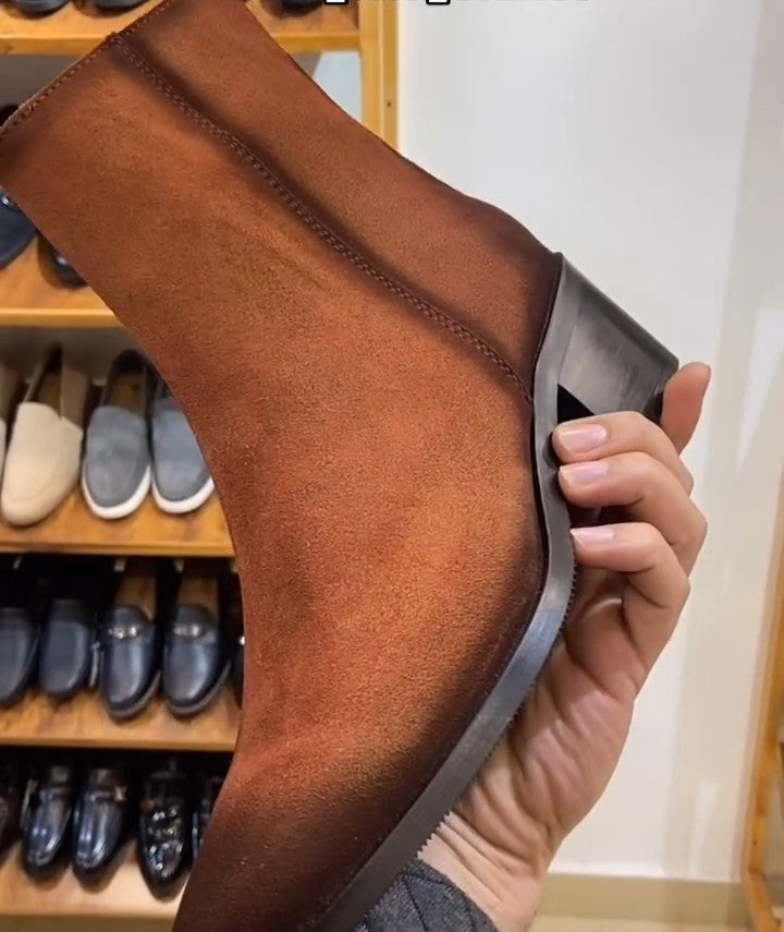 Tan Suede Pointed Shading Boots