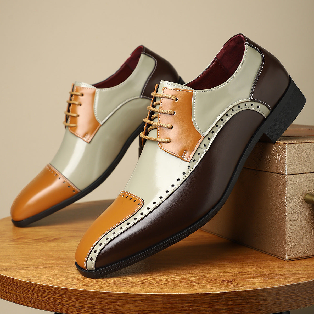 Men's Colorblocked Business Leather Shoes