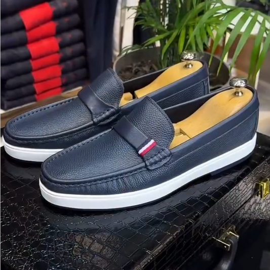 Navy Blue Leather Casual Loafers