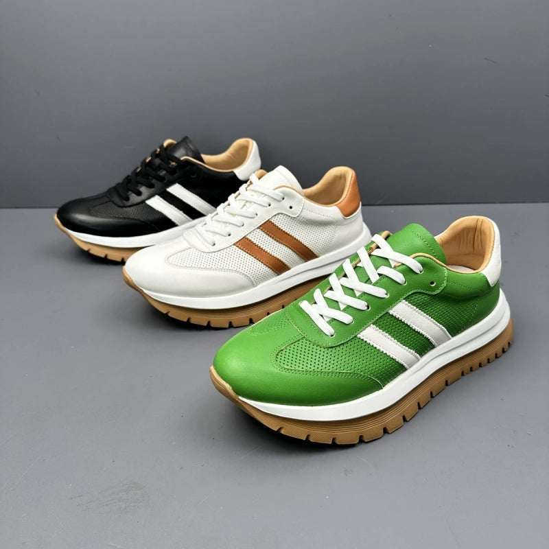 Handmade Retro Leather Thick Sole Hollow Breathable Casual Sneakers