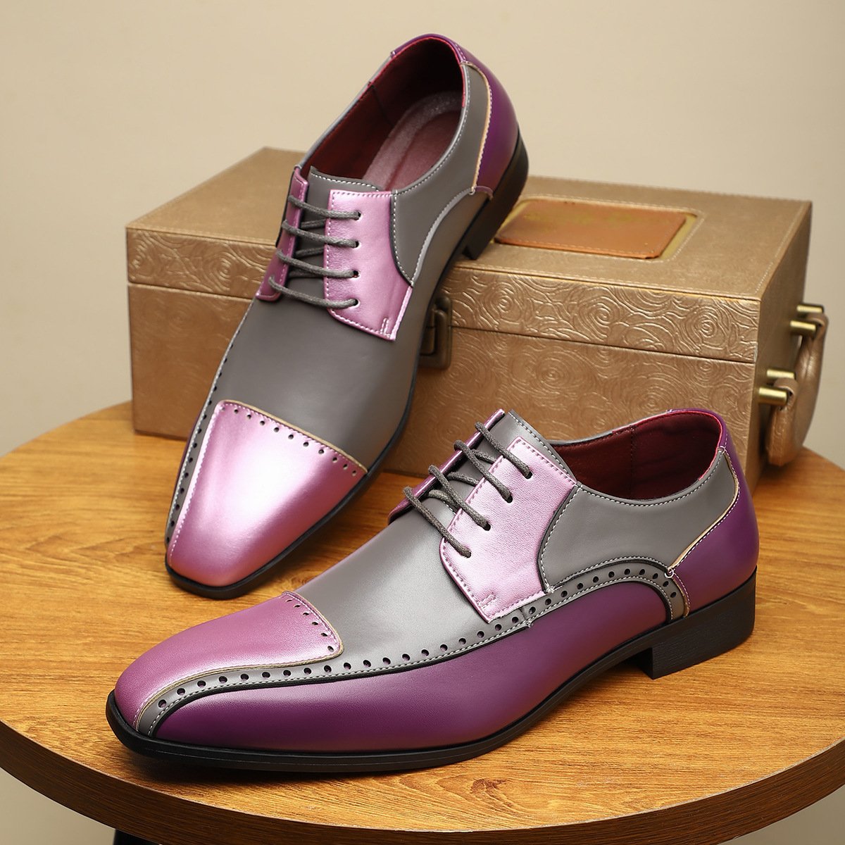 Men's Colorblocked Business Leather Shoes