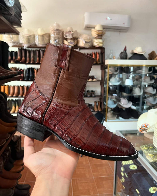 Burgundy Crocodile Print Cowboy Boots