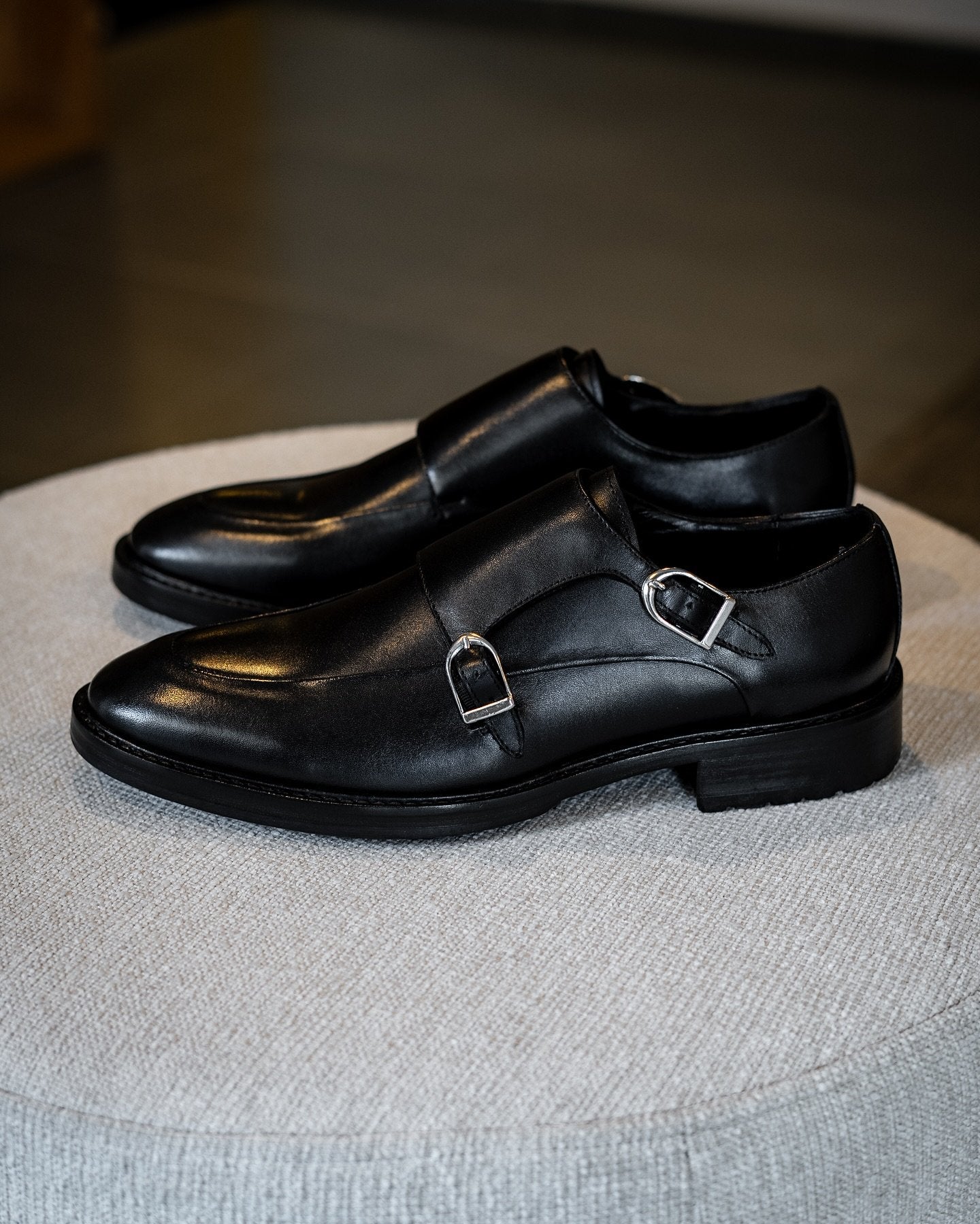 Double Buckle Monk Shoes Black