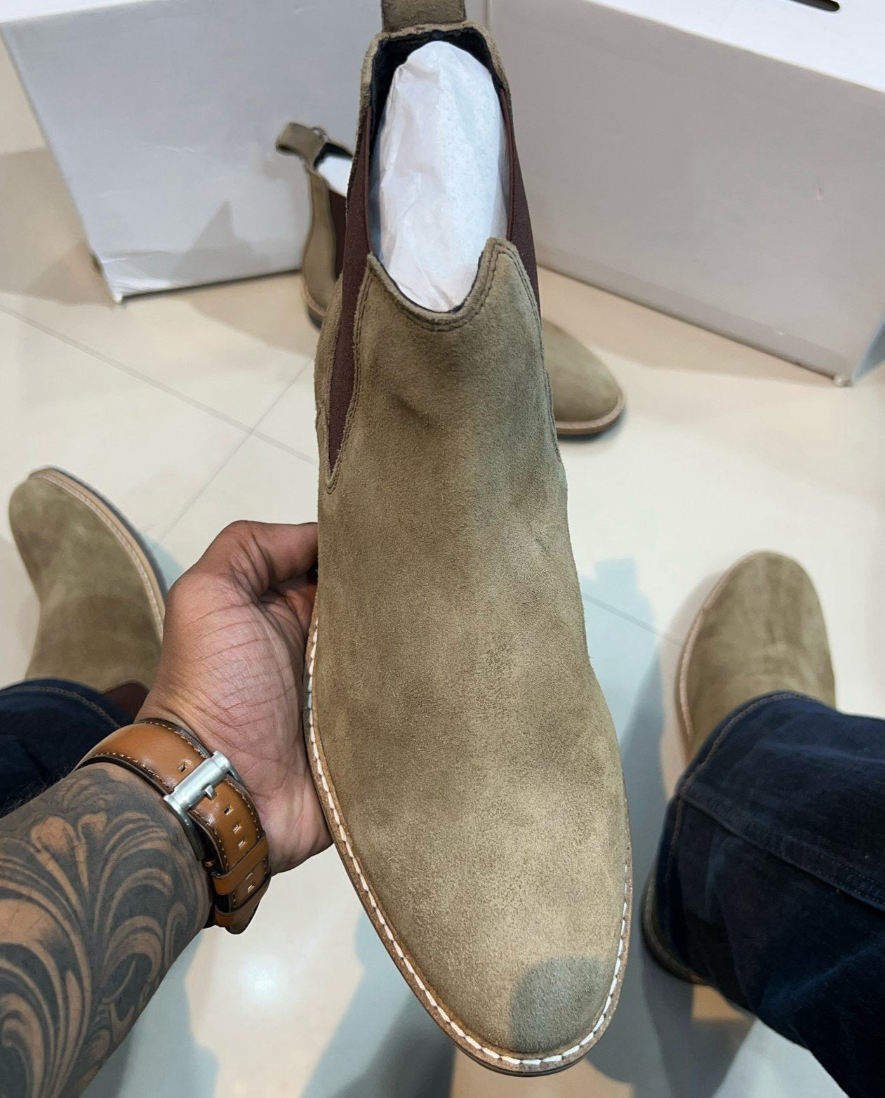 Khaki Suede Chelsea Boots